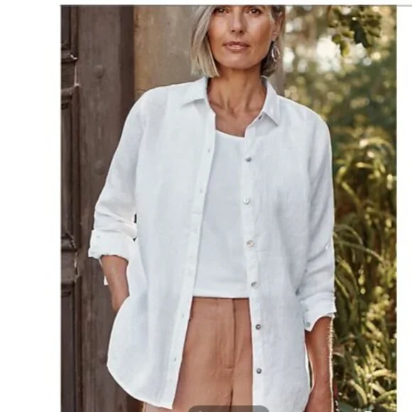 🌷J. Jill Love Linen Classic Button Down Shirt Light Brown/Beige - Picture 3 of 11